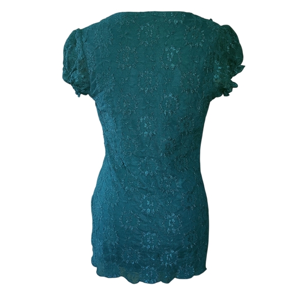 2010s Studio Y Blue Lace Deep V Top Sz M - Picture 3 of 5